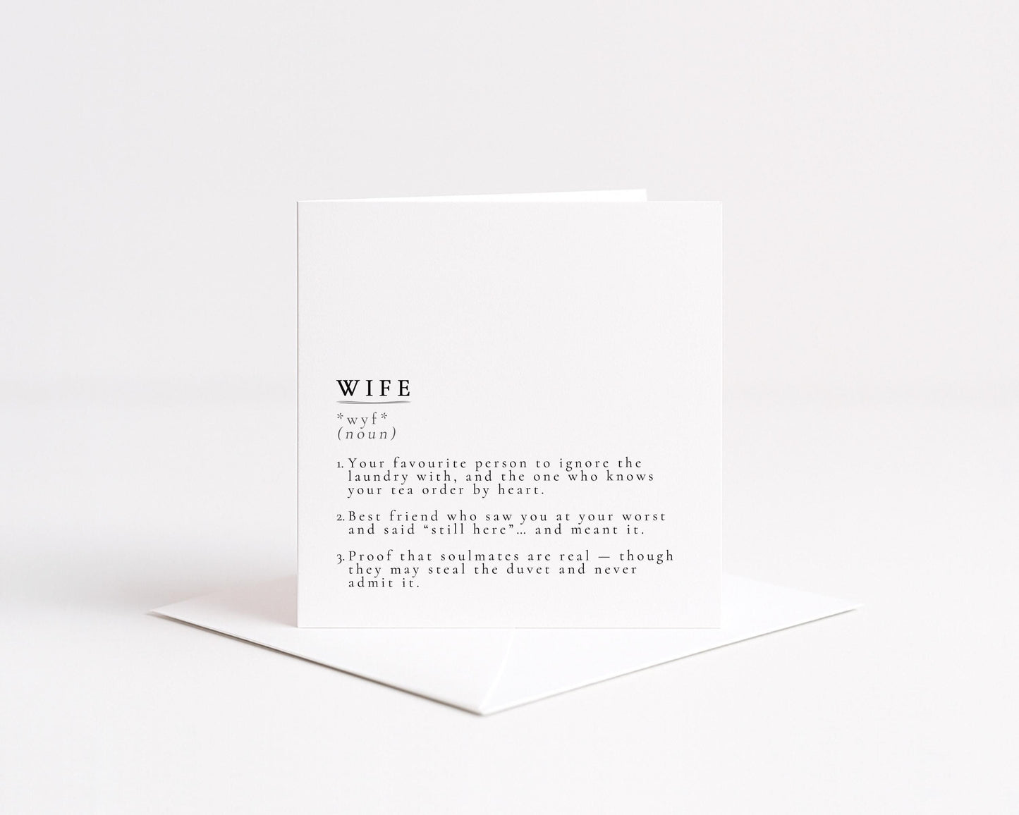 Wife Definition Card, Dictionary Meaning Wife Birthday Card, Sentimental Minimalist Card for Wife, Anniversary Card Idea