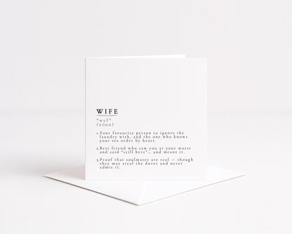 Wife Definition Card, Dictionary Meaning Wife Birthday Card, Sentimental Minimalist Card for Wife, Anniversary Card Idea