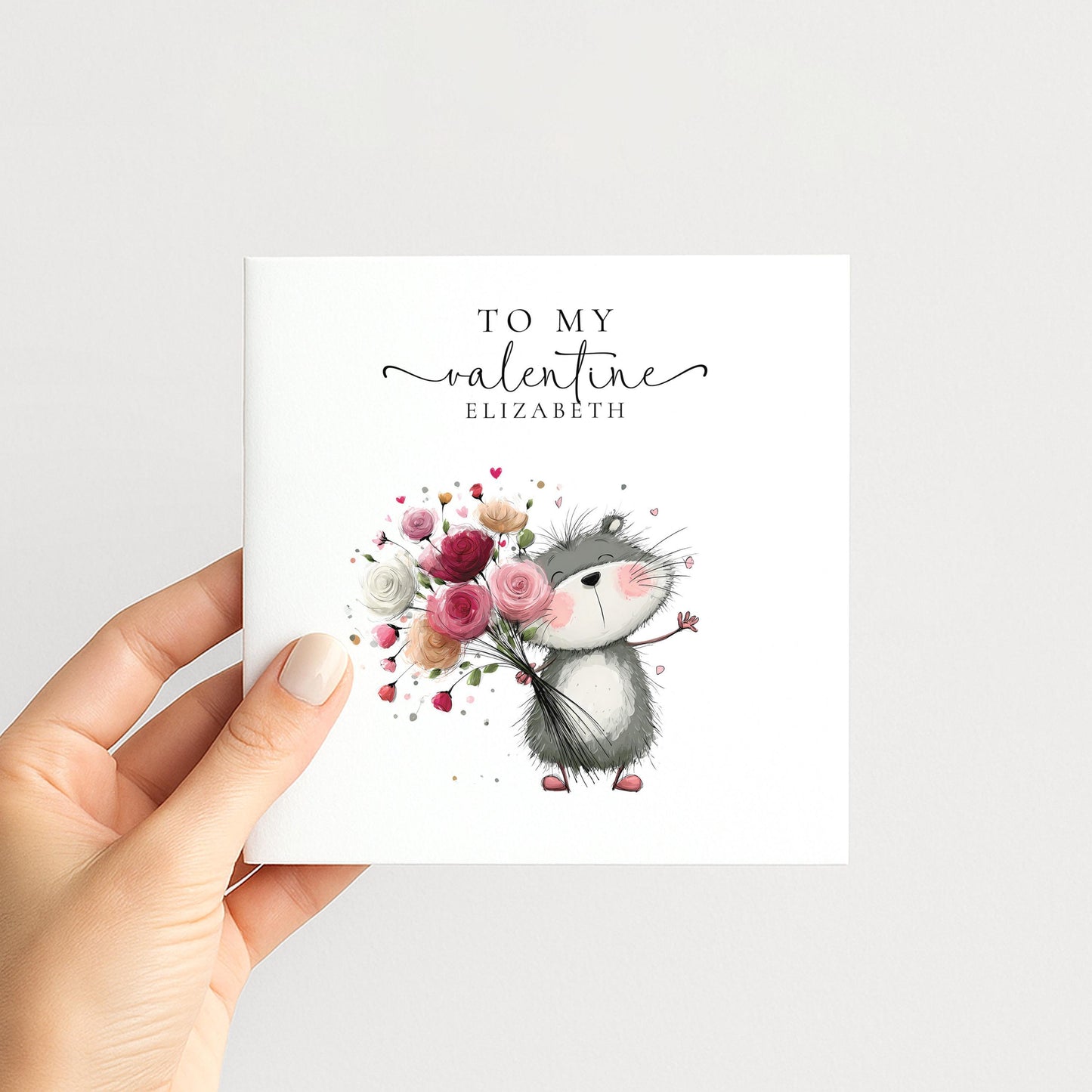 Personalised Valentine’s Card: Cute Hedgehog with Flowers