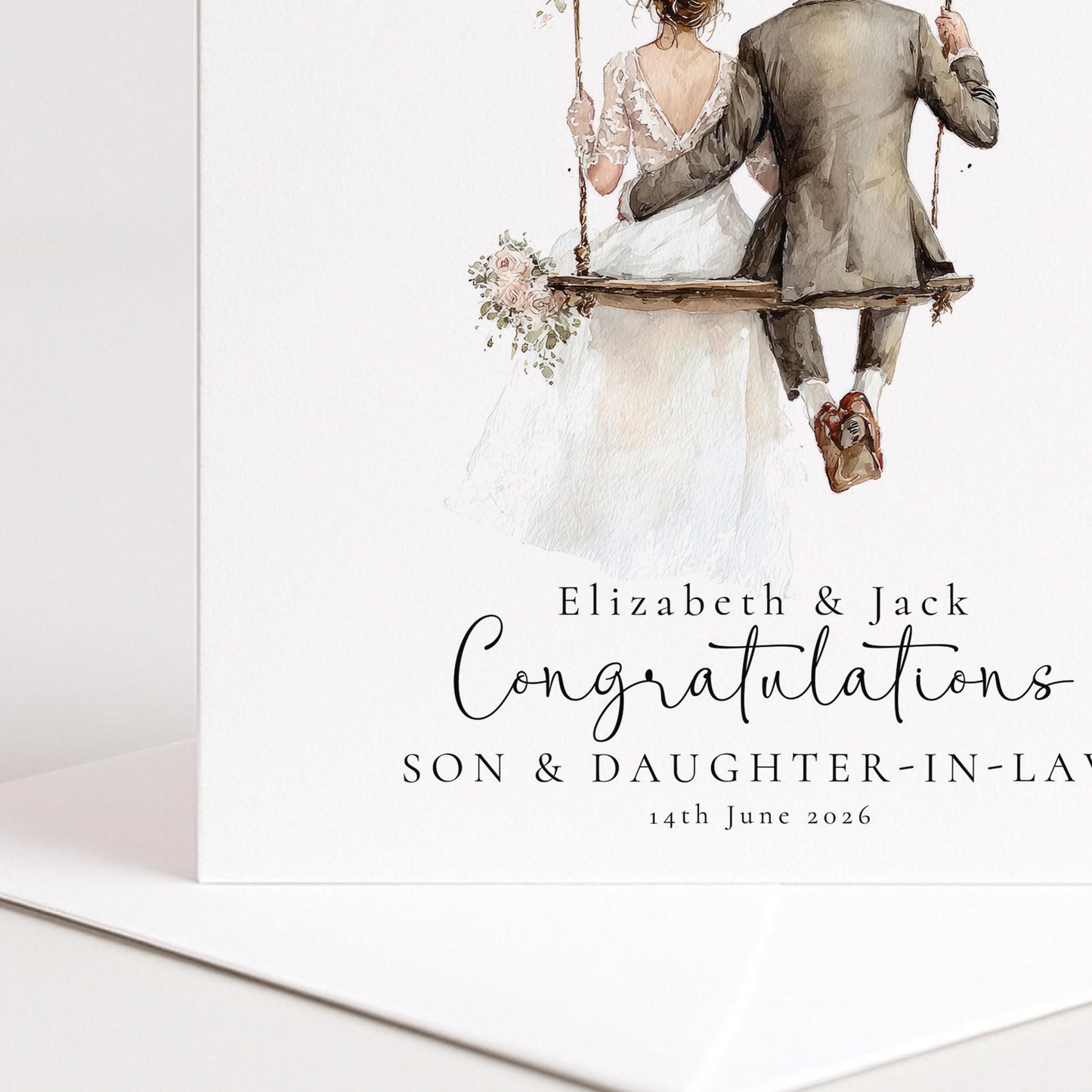 Wedding Congratulations Card for Son and Daughter-in-Law, Personalised Wedding Card, Elegant Bride and Groom Card
