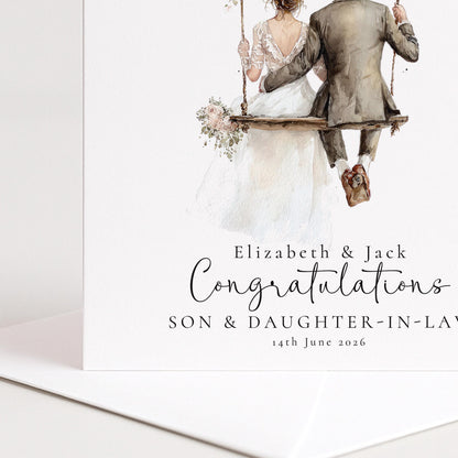 Wedding Congratulations Card for Son and Daughter-in-Law, Personalised Wedding Card, Elegant Bride and Groom Card