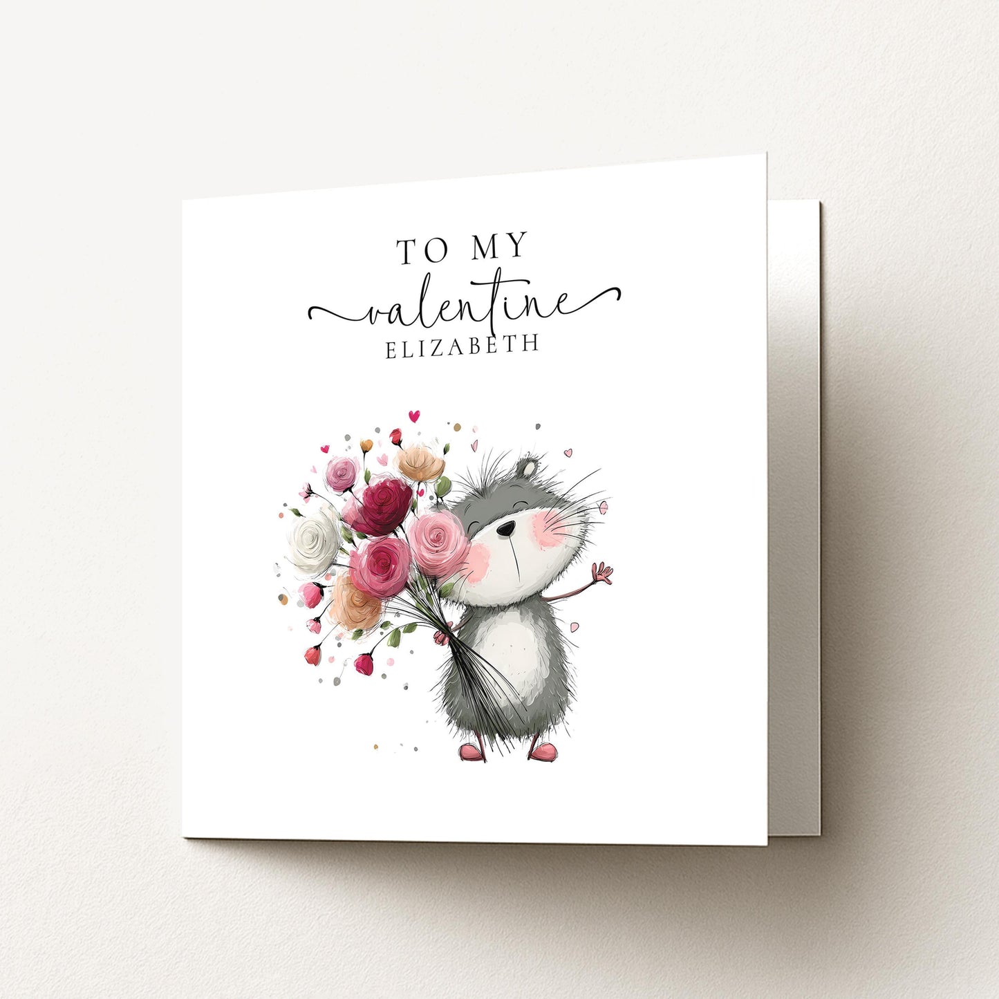 Personalised Valentine’s Card: Cute Hedgehog with Flowers