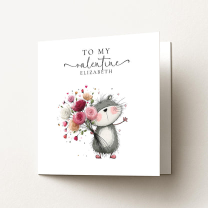 Personalised Valentine’s Card: Cute Hedgehog with Flowers