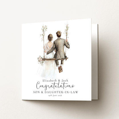 Wedding Congratulations Card for Son and Daughter-in-Law, Personalised Wedding Card, Elegant Bride and Groom Card