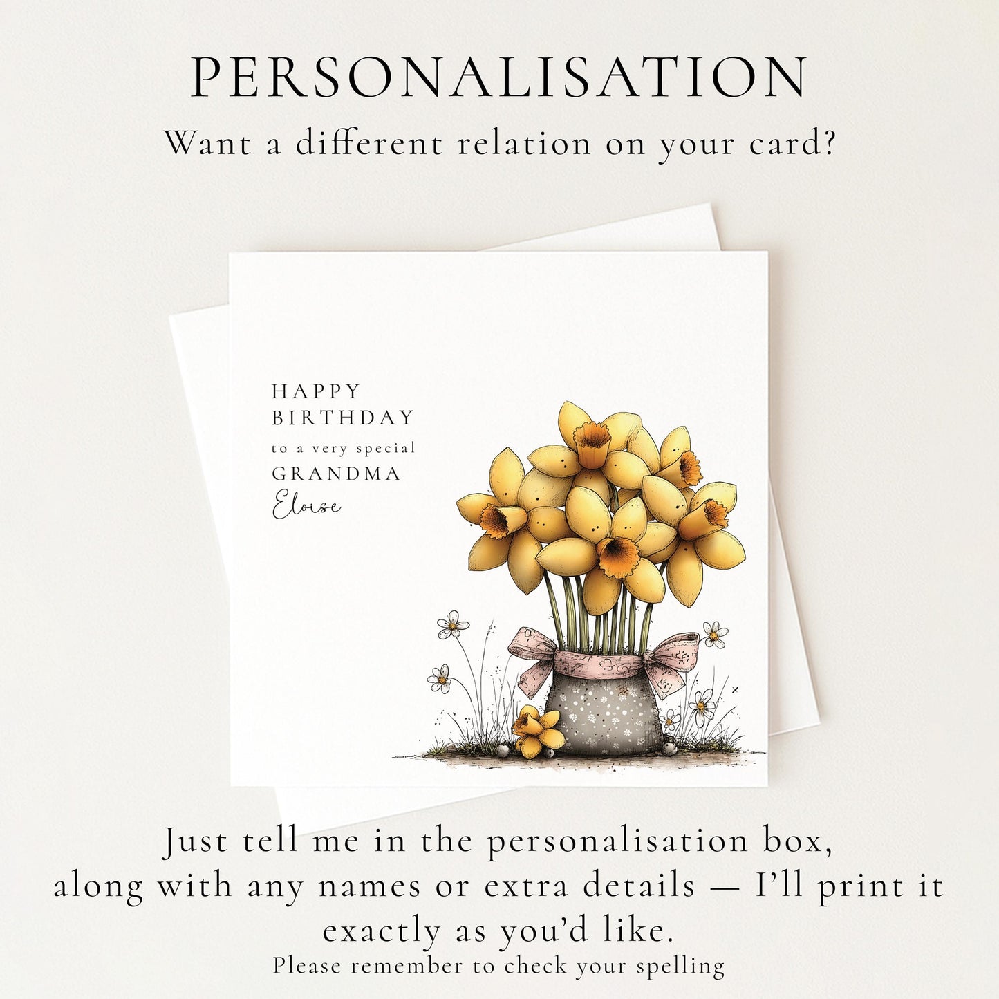 Grandma Birthday Card, Personalised Birthday Card for Grandma, Floral Birthday Card with Name