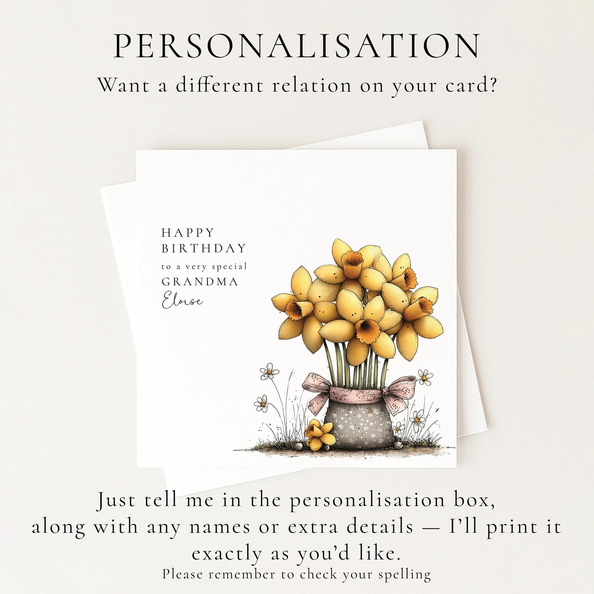 Grandma Birthday Card, Personalised Birthday Card for Grandma, Floral Birthday Card with Name