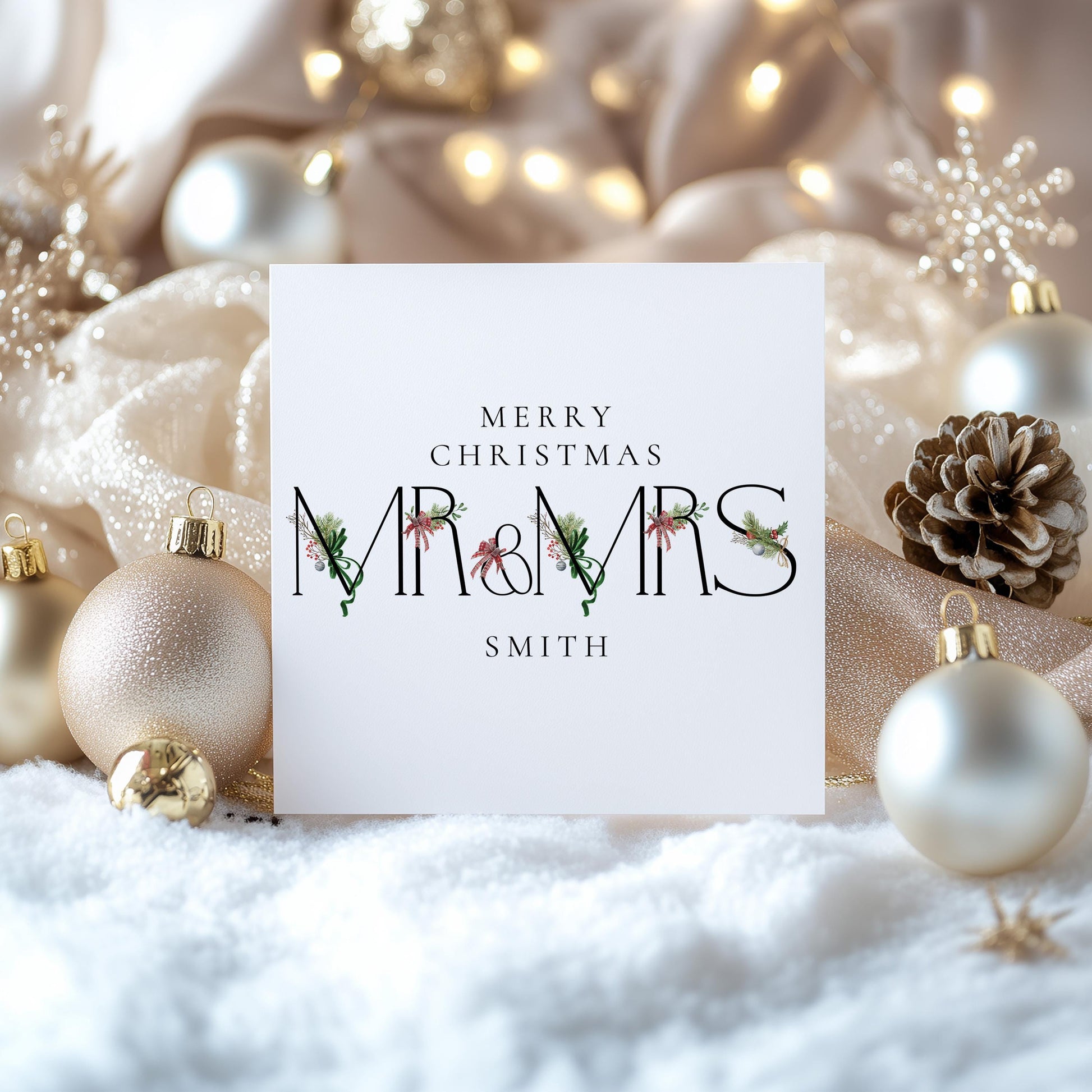 Mr and Mrs Christmas Card Personalised, Newlywed Christmas Card with Surname, Married Couple Xmas Card, Husband and Wife Holiday Card UK