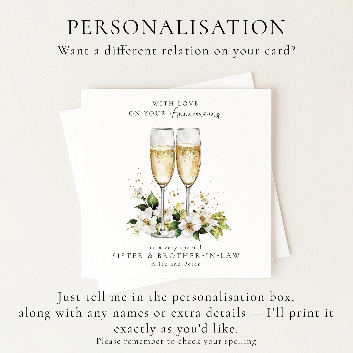 Anniversary Card for Sister and Brother in Law, Personalised Anniversary Card with Names, Champagne Glasses Card