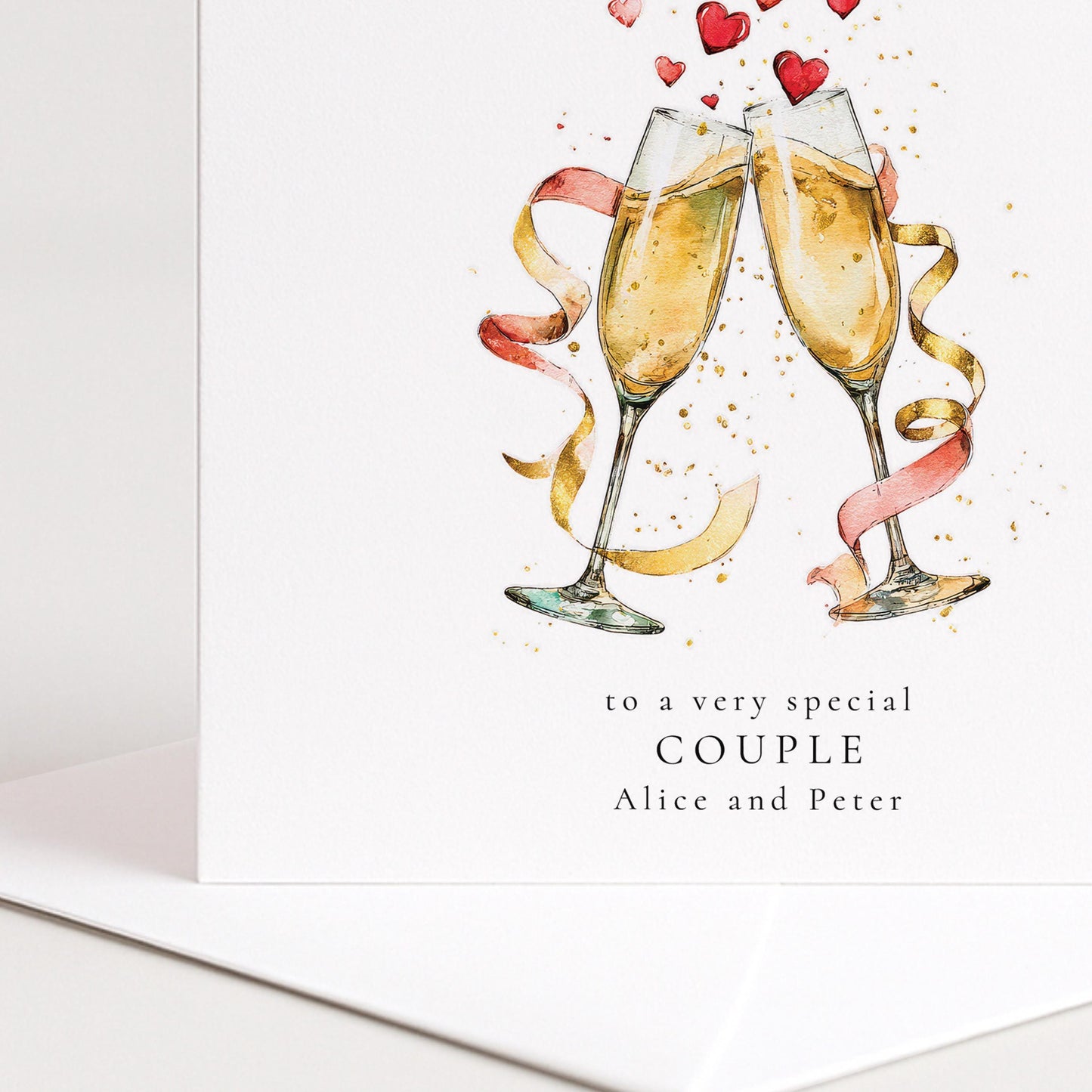 Personalised Engagement Card for Couple, Engagement Congratulations Card with Names, Champagne Glasses Engagement Card