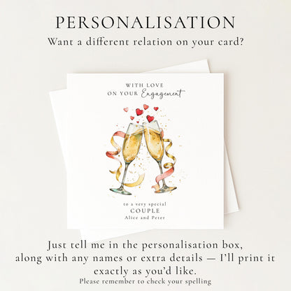 Personalised Engagement Card for Couple, Engagement Congratulations Card with Names, Champagne Glasses Engagement Card