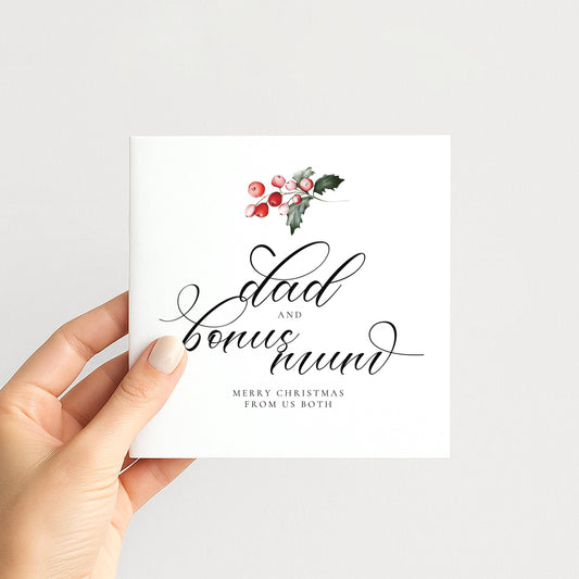 Elegant 'Dad and Bonus Mum' Christmas Card: Blended Family Holiday