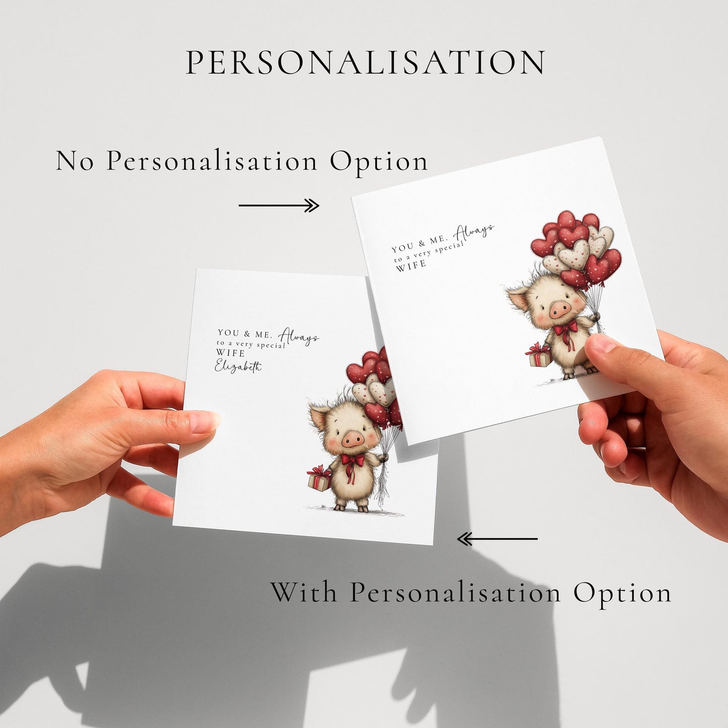 Valentines Card for Wife, Personalised Valentine Card, Cute Pig Valentine Card, Romantic Valentines Day Card