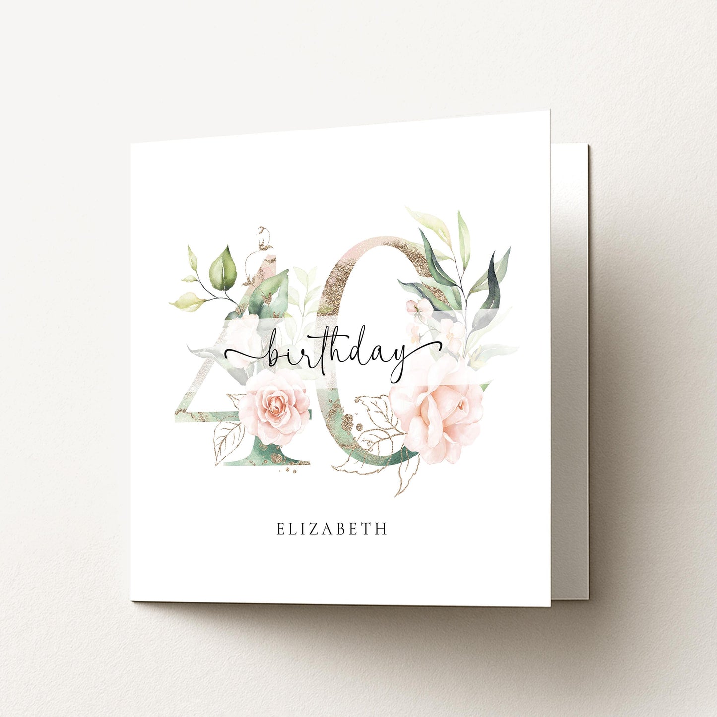 Personalised Age Birthday Card, Floral Milestone Birthday Card, Custom Name Birthday Card, Elegant Floral Number Card, 40th Birthday Card