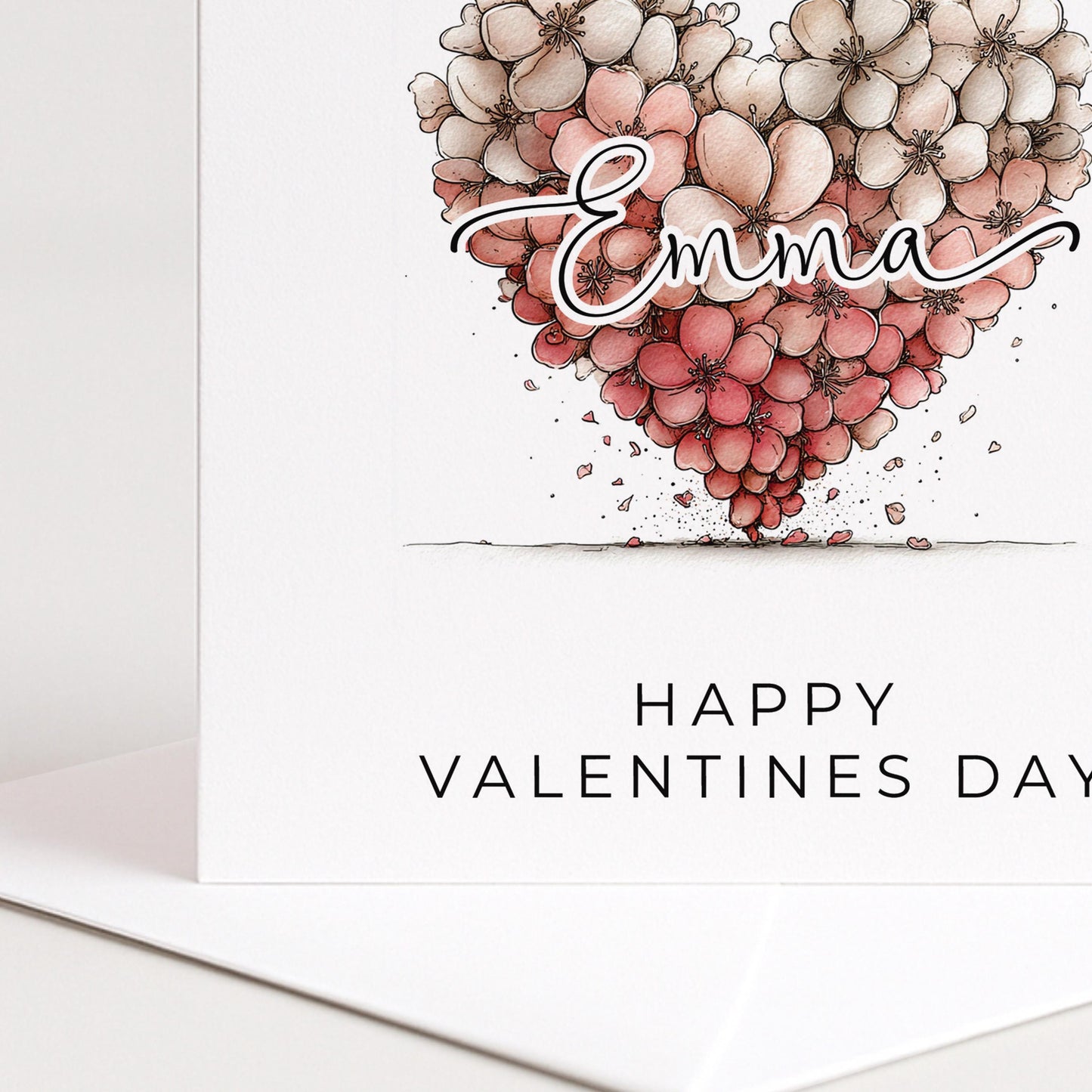 Personalised Valentines Card, Floral Heart Valentine Card, Custom Name Valentine’s Day Card, Romantic Printed Card for Loved One