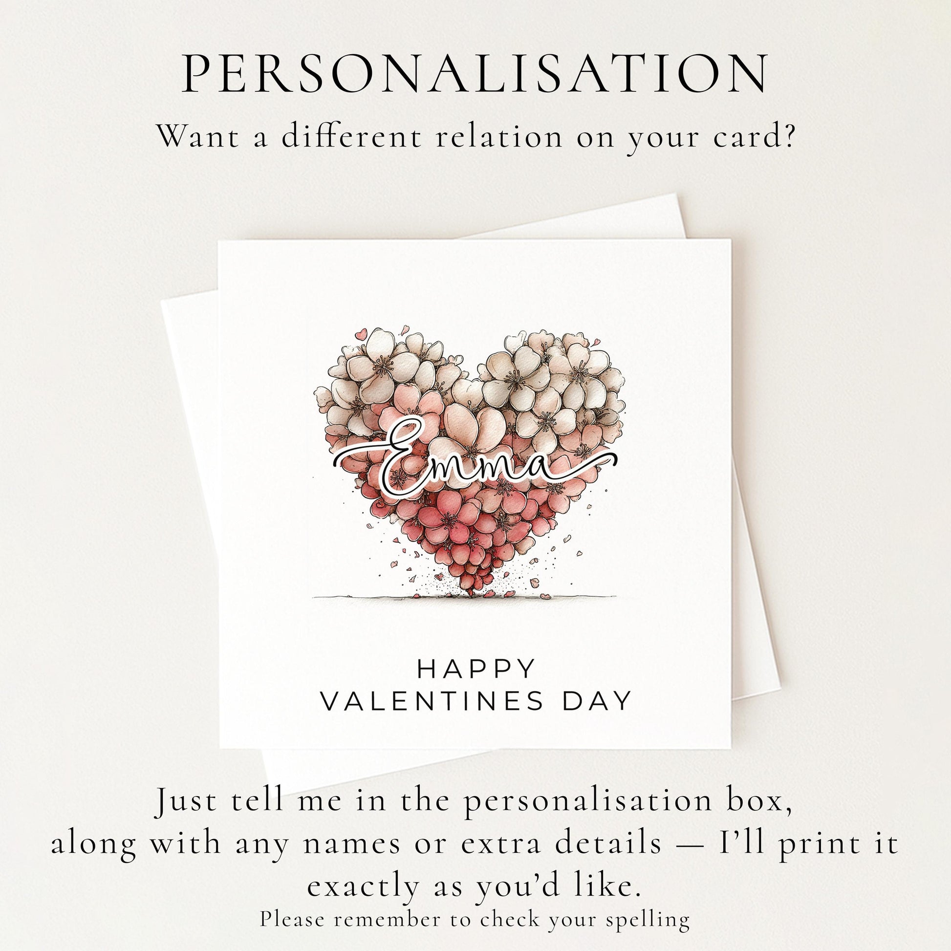 Personalised Valentines Card, Floral Heart Valentine Card, Custom Name Valentine’s Day Card, Romantic Printed Card for Loved One