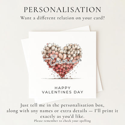 Personalised Valentines Card, Floral Heart Valentine Card, Custom Name Valentine’s Day Card, Romantic Printed Card for Loved One