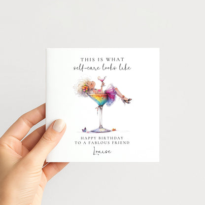 Self Care Birthday Card for Friend, Funny Cocktail Birthday Card, Personalised Birthday Card for Her, Relaxing Spa Style Card for Women