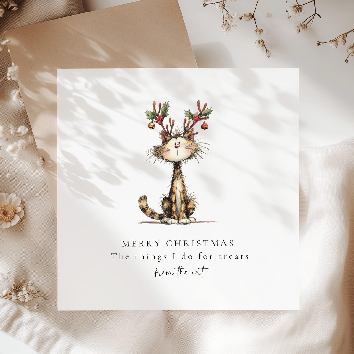 Funny Cat Christmas Card, The Things I Do for Treats, Christmas Card from the Cat, Cute Pet Christmas Card for Cat Lovers
