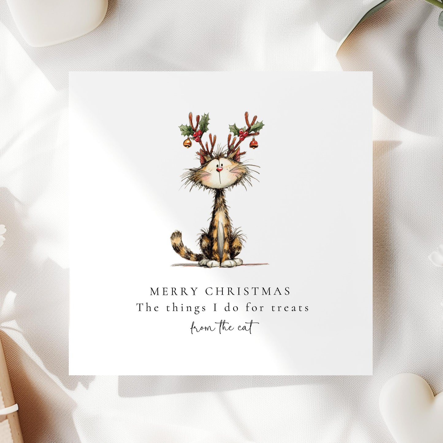 Funny Cat Christmas Card, The Things I Do for Treats, Christmas Card from the Cat, Cute Pet Christmas Card for Cat Lovers