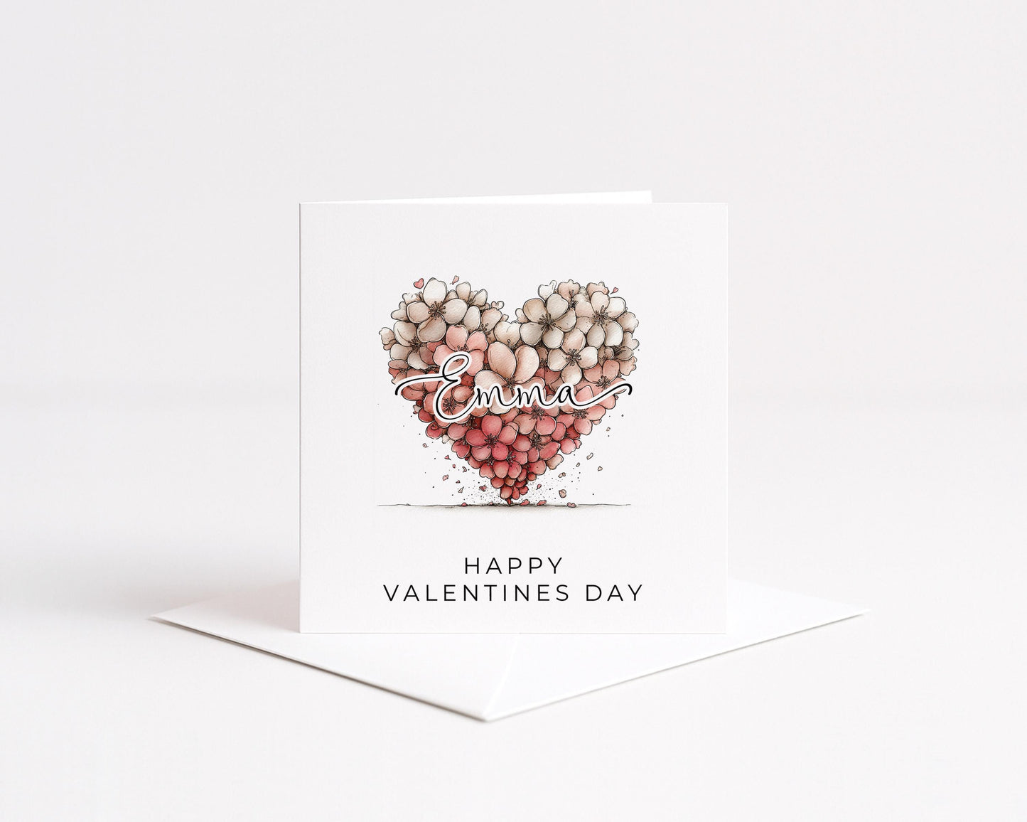 Personalised Valentines Card, Floral Heart Valentine Card, Custom Name Valentine’s Day Card, Romantic Printed Card for Loved One