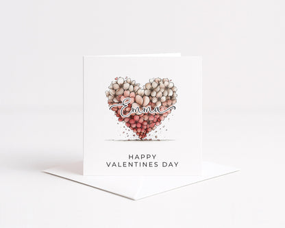 Personalised Valentines Card, Floral Heart Valentine Card, Custom Name Valentine’s Day Card, Romantic Printed Card for Loved One