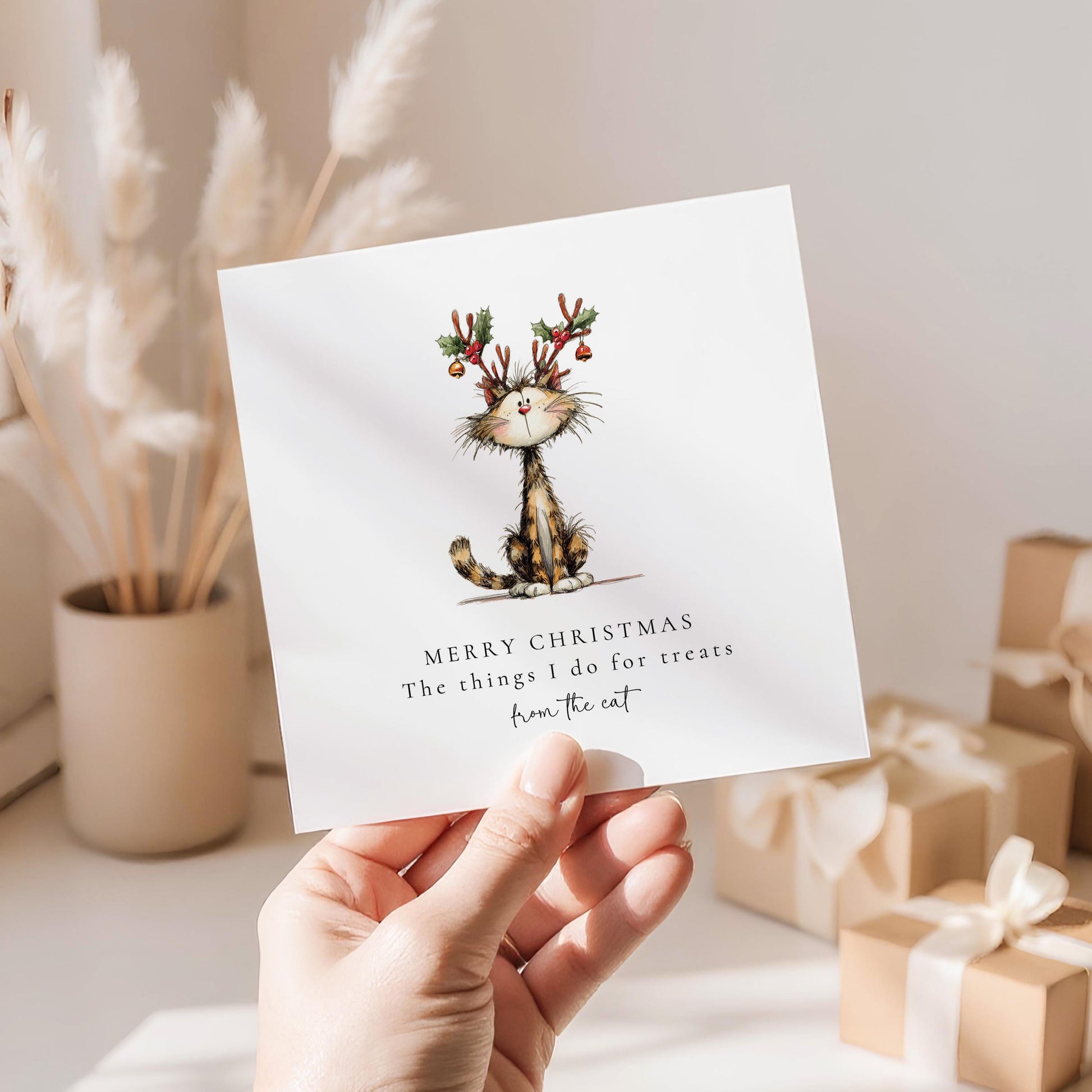 Funny Cat Christmas Card, The Things I Do for Treats, Christmas Card from the Cat, Cute Pet Christmas Card for Cat Lovers