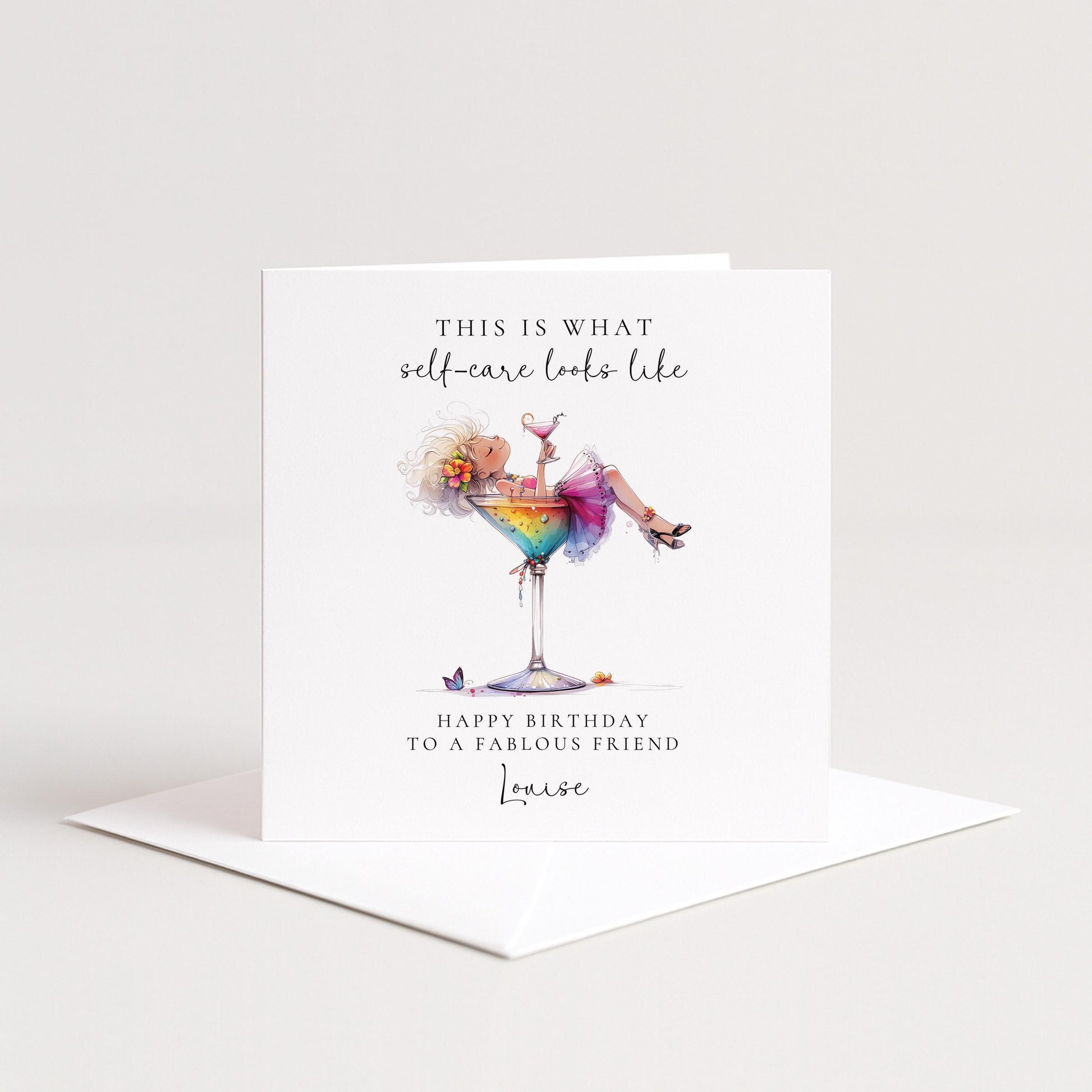 Self Care Birthday Card for Friend, Funny Cocktail Birthday Card, Personalised Birthday Card for Her, Relaxing Spa Style Card for Women
