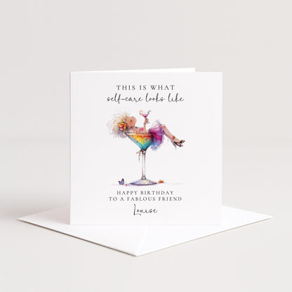 Self Care Birthday Card for Friend, Funny Cocktail Birthday Card, Personalised Birthday Card for Her, Relaxing Spa Style Card for Women