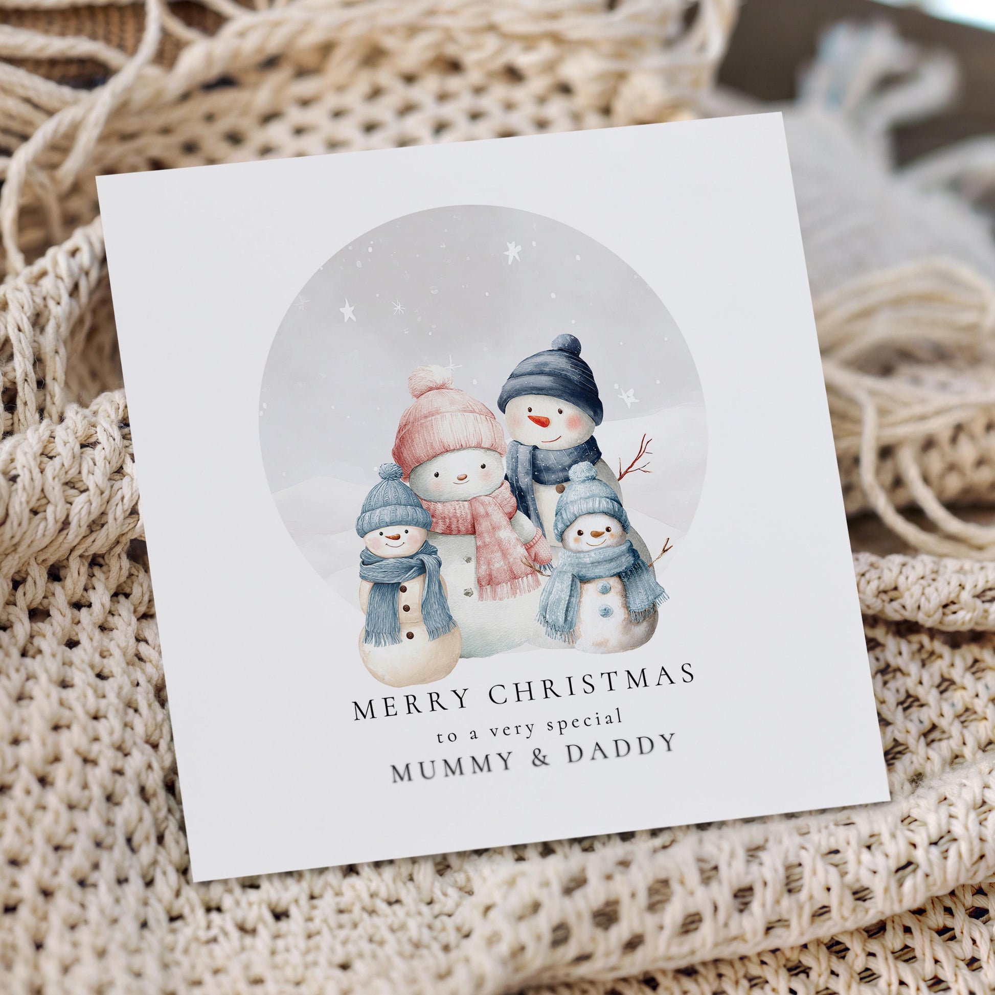 Christmas Card for Mummy and Daddy from Two Sons, Personalised Snowman Family Card, Custom Parents Christmas Card from Boys
