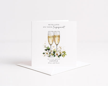 Engagement Card for Couple, Personalised Engagement Card, Elegant Champagne Glasses Engagement Congratulations Card