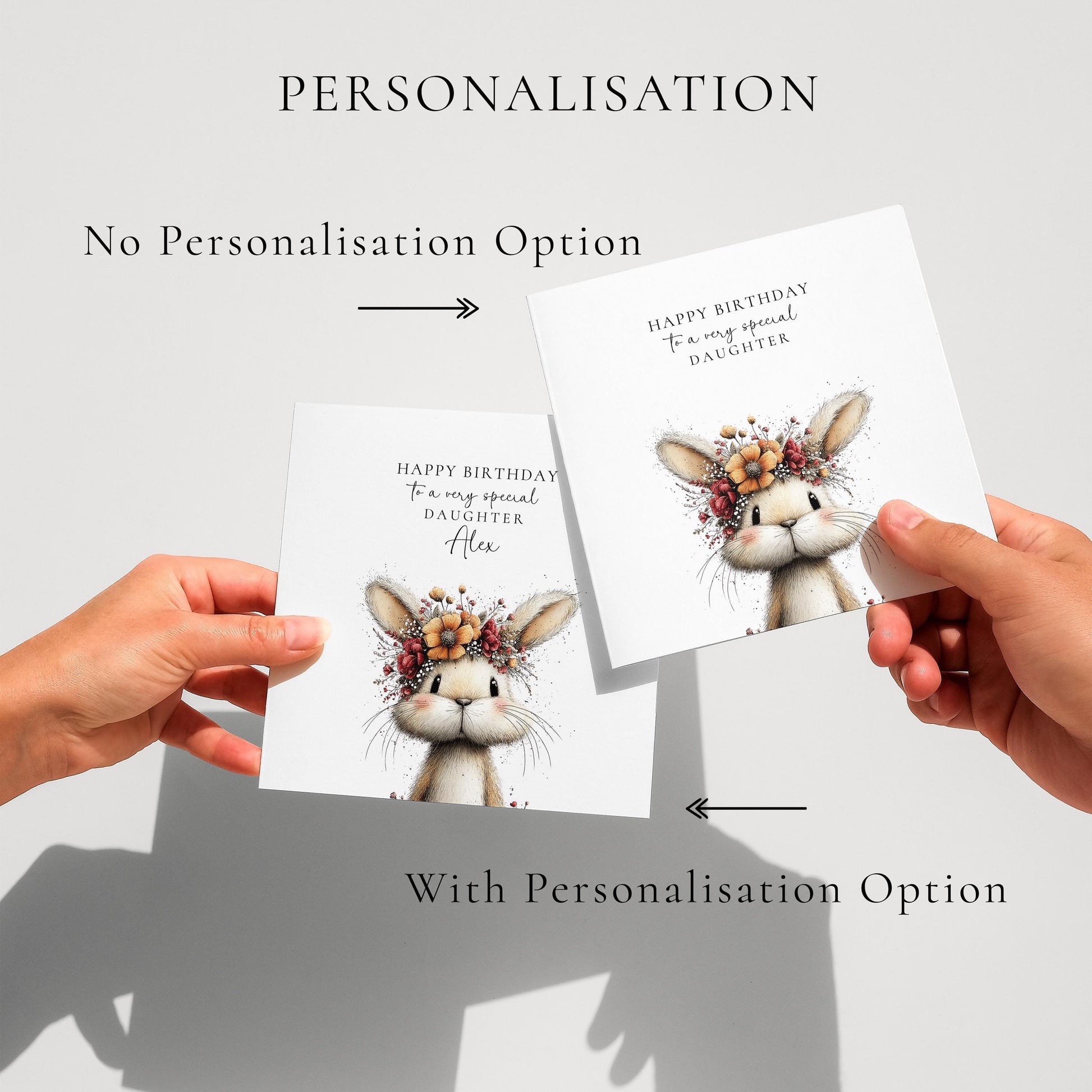 Daughter Birthday Card, Bunny Birthday Card, Personalised Daughter Card, Floral Crown Rabbit Card, Cute Girls Birthday Card