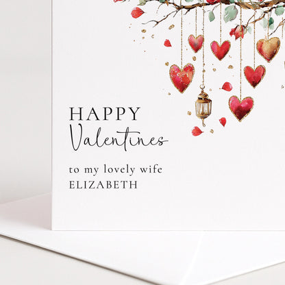 Valentines Card for Wife, Romantic Roses & Hearts Valentine Card, Personalised Wife Valentine’s Day Card, Printed Love Card