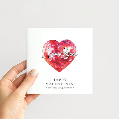 Valentine’s Card for Husband, I Love You Heart Card, Romantic Valentines Card for Him, Husband Valentines Card