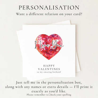 Valentine’s Card for Husband, I Love You Heart Card, Romantic Valentines Card for Him, Husband Valentines Card