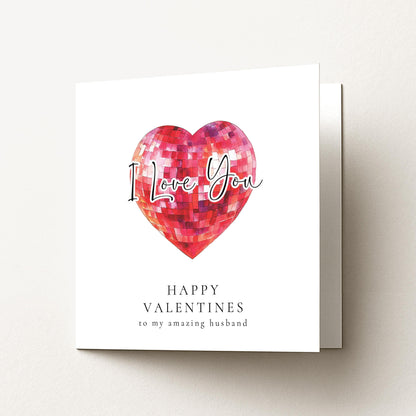 Valentine’s Card for Husband, I Love You Heart Card, Romantic Valentines Card for Him, Husband Valentines Card