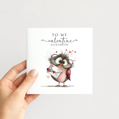 Cute Owl Valentine’s Card Personalised Valentine Card for Her or Him To My Valentine Card Funny Owl Love Card, Romantic Valentine’s Day Card