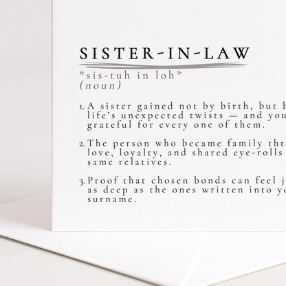 Sister-in-Law Definition Card, Dictionary Meaning Sister in Law Birthday Card, Sentimental Minimalist Card for Sister-in-Law,