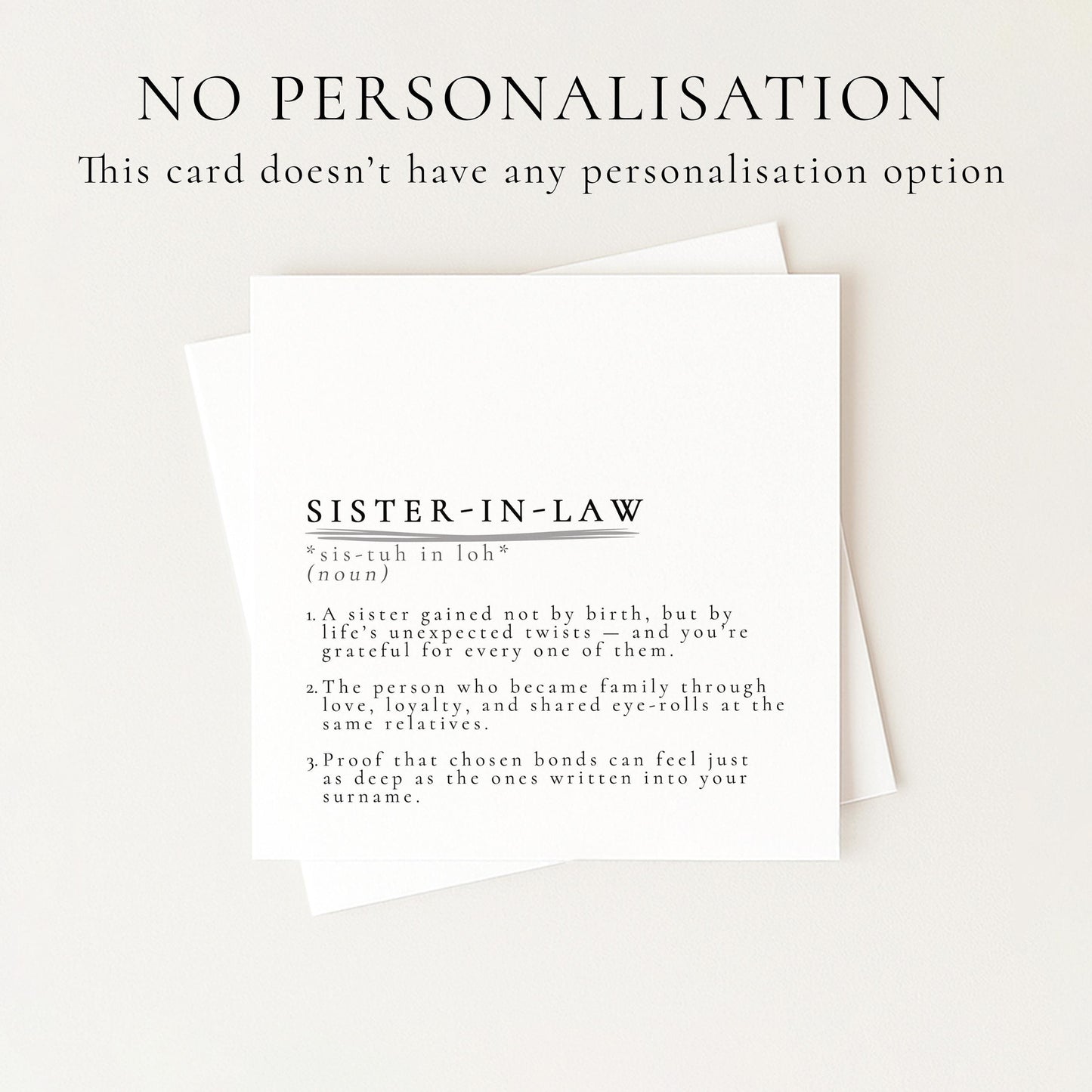 Sister-in-Law Definition Card, Dictionary Meaning Sister in Law Birthday Card, Sentimental Minimalist Card for Sister-in-Law,