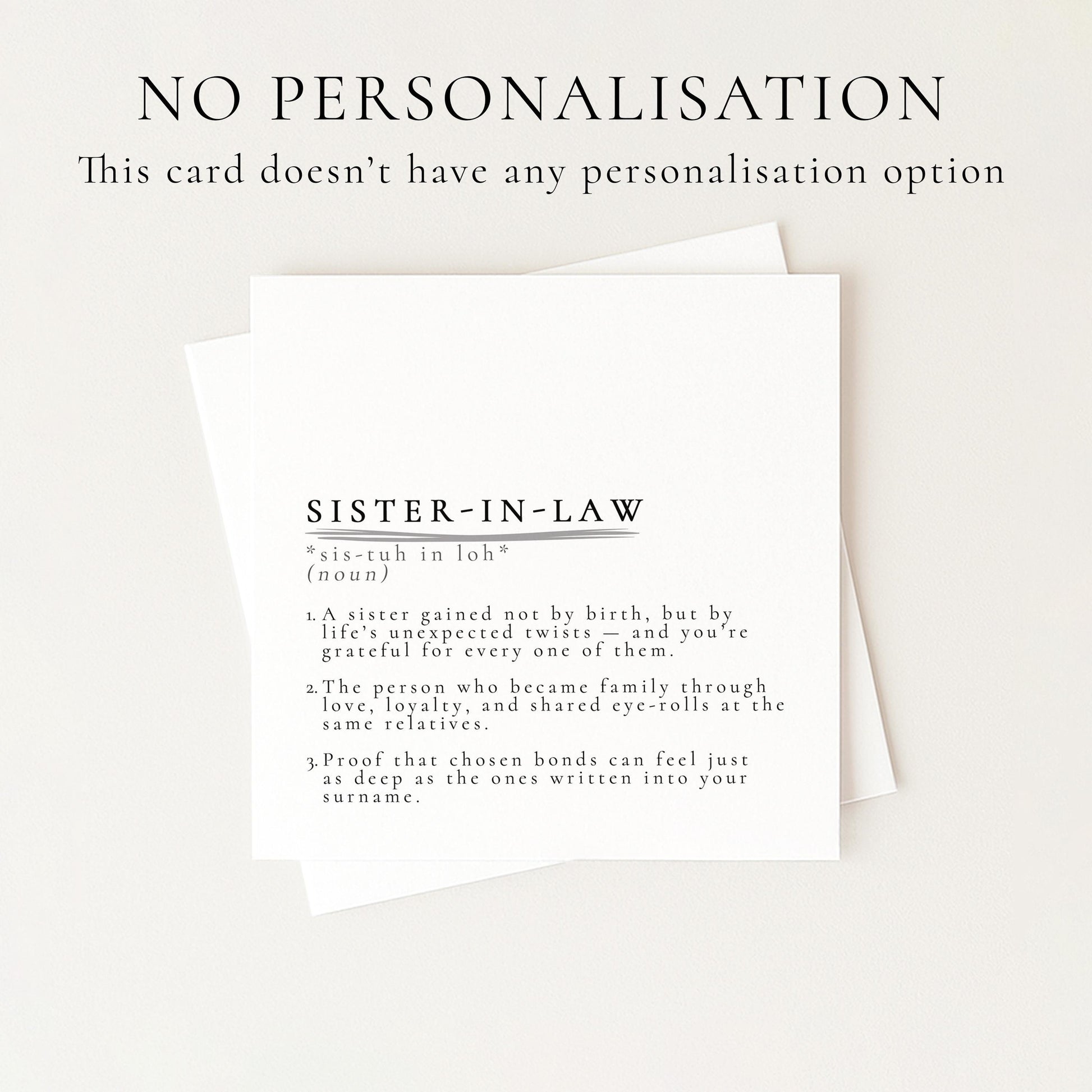 Sister-in-Law Definition Card, Dictionary Meaning Sister in Law Birthday Card, Sentimental Minimalist Card for Sister-in-Law,