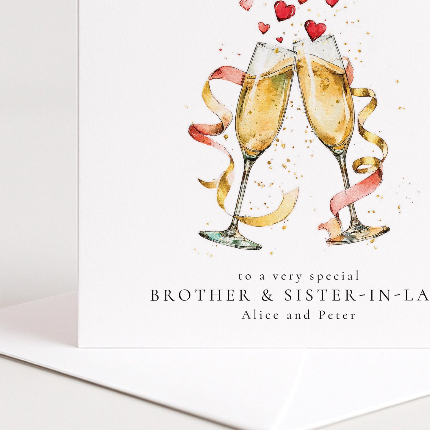 Personalised Anniversary Card, Anniversary Card for Brother and Sister in Law, Champagne Glasses Card, Custom Names Card