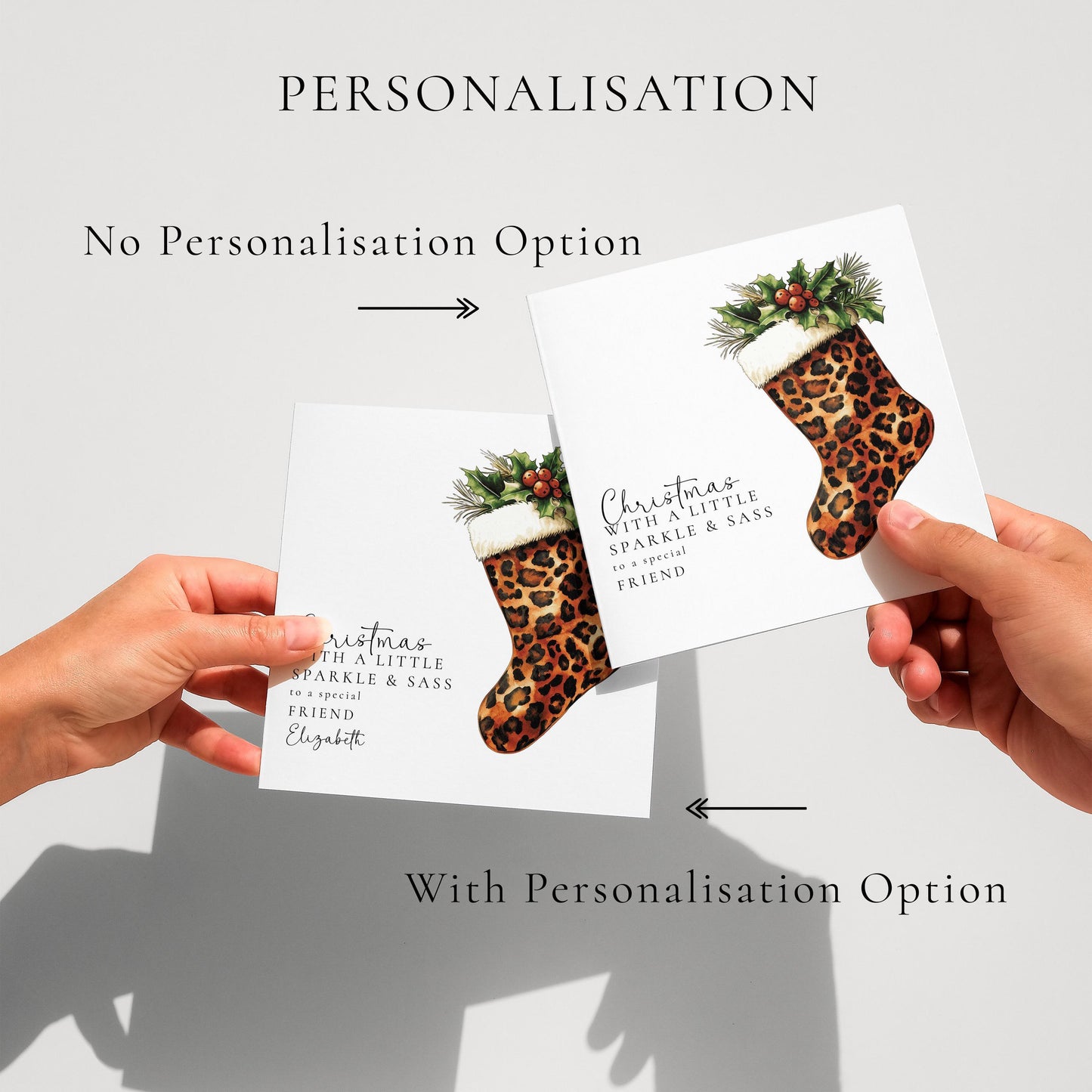 Personalised Leopard Print Christmas Card, Sparkle & Sass Xmas Card, Custom Name Christmas Card for Friend, Funny Festive Card