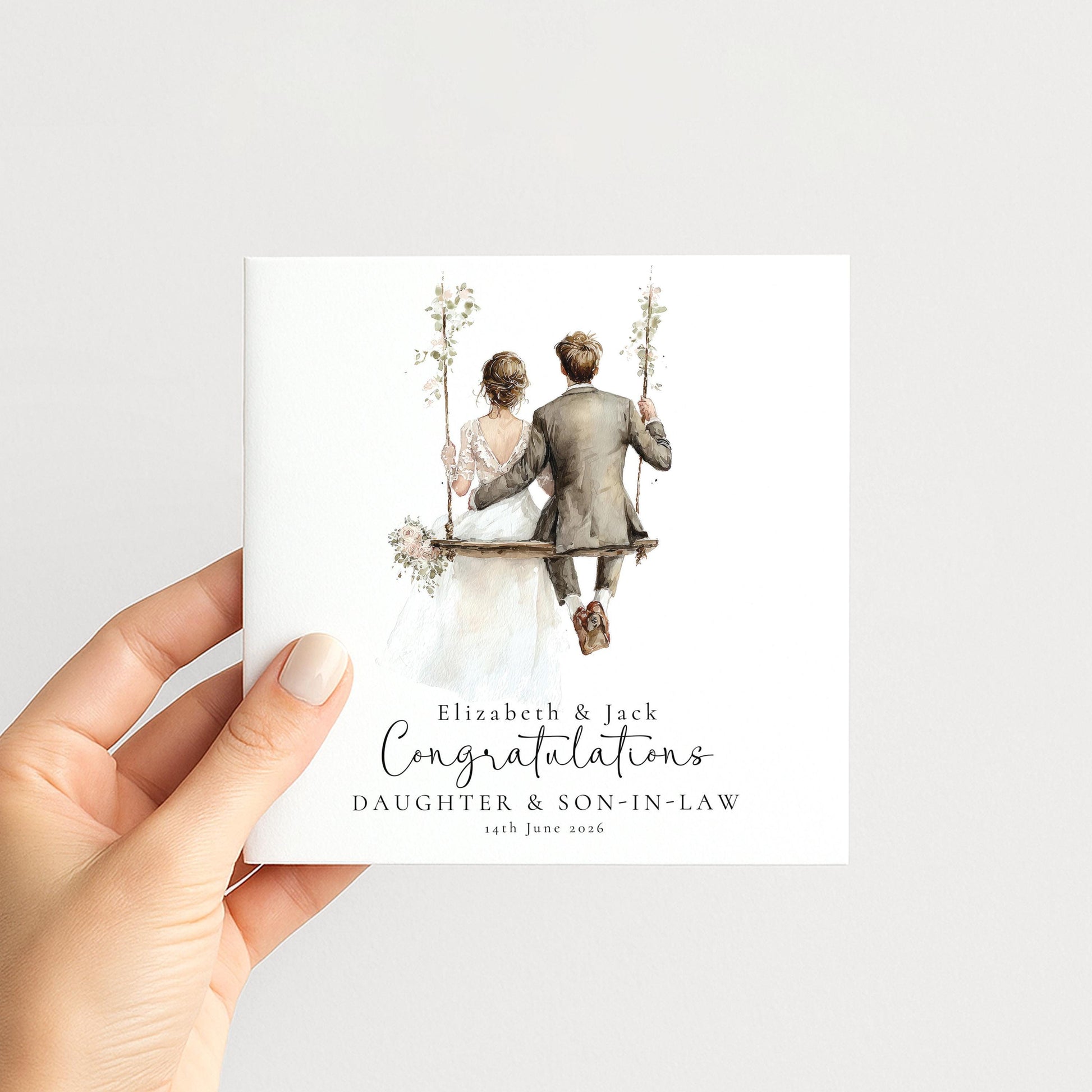 Wedding Congratulations Card for Daughter and Son-in-Law, Personalised Wedding Card, Elegant Bride and Groom Card