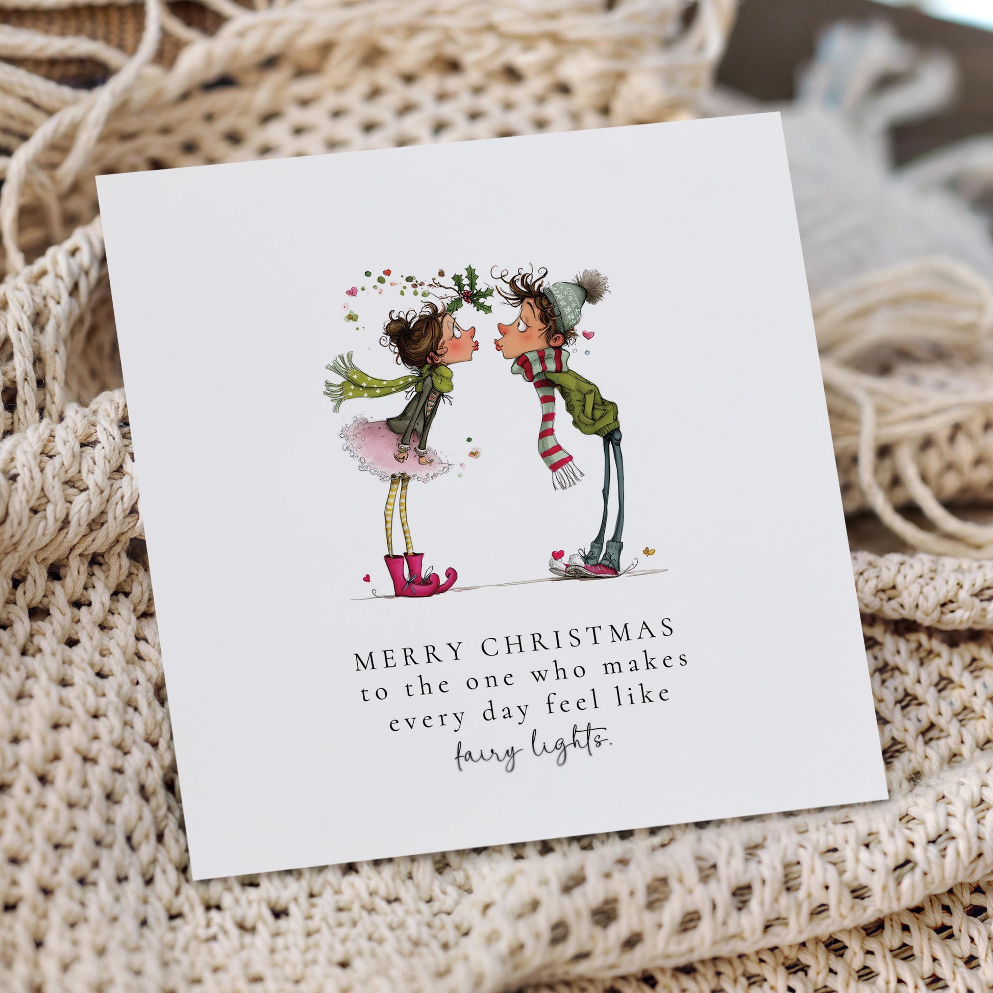 Romantic Christmas Card, Fairy Lights Love Card, Cute Christmas Card for Partner, Boyfriend Girlfriend Husband Wife, Sweet Festive Card