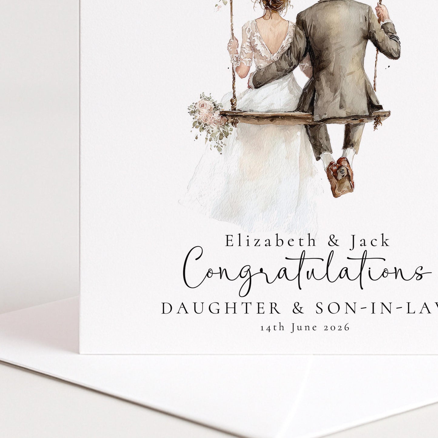 Wedding Congratulations Card for Daughter and Son-in-Law, Personalised Wedding Card, Elegant Bride and Groom Card