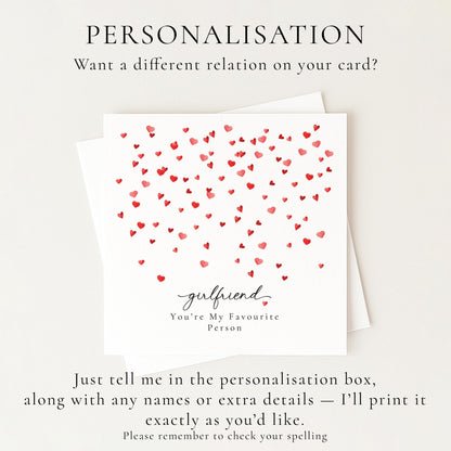 Valentines Girlfriend Card, Minimal Valentine’s Day Card for Girlfriend, Elegant Heart Design, You’re My Favourite Person Card