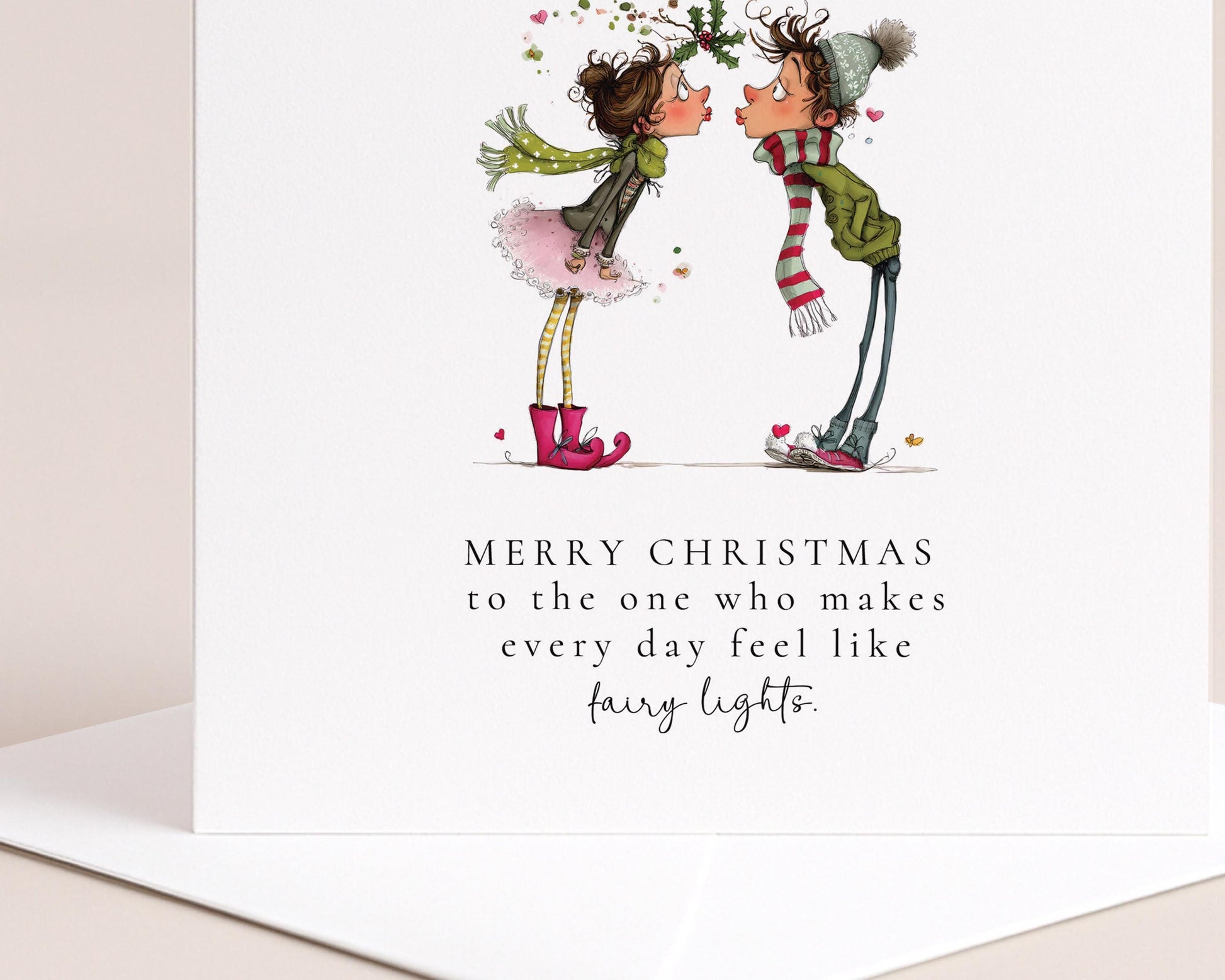 Romantic Christmas Card, Fairy Lights Love Card, Cute Christmas Card for Partner, Boyfriend Girlfriend Husband Wife, Sweet Festive Card