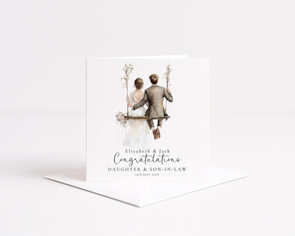 Wedding Congratulations Card for Daughter and Son-in-Law, Personalised Wedding Card, Elegant Bride and Groom Card