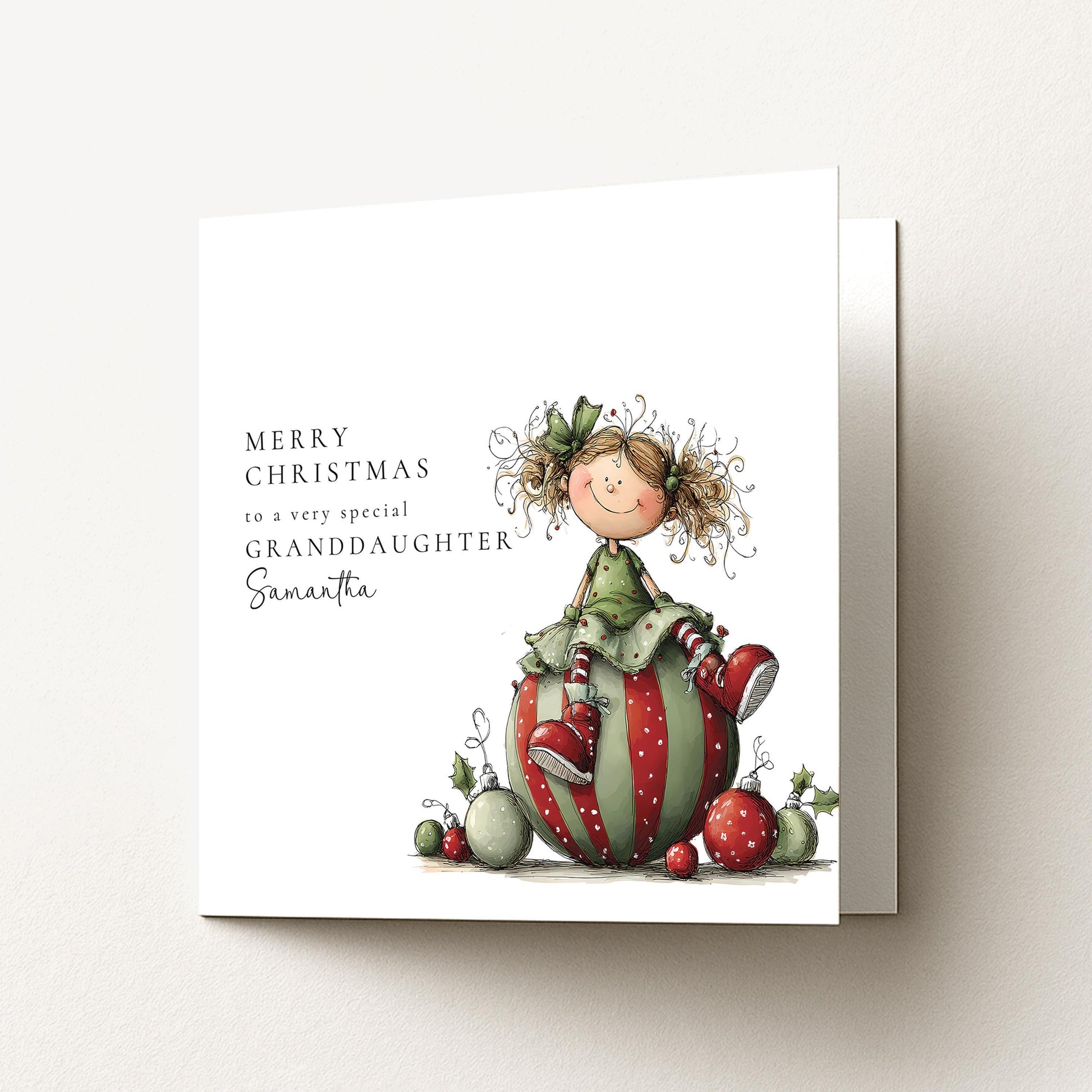 Granddaughter Christmas Card Personalised, Cute Christmas Card for Granddaughter, Festive Girl Illustration, Special Grandchild Xmas Card UK