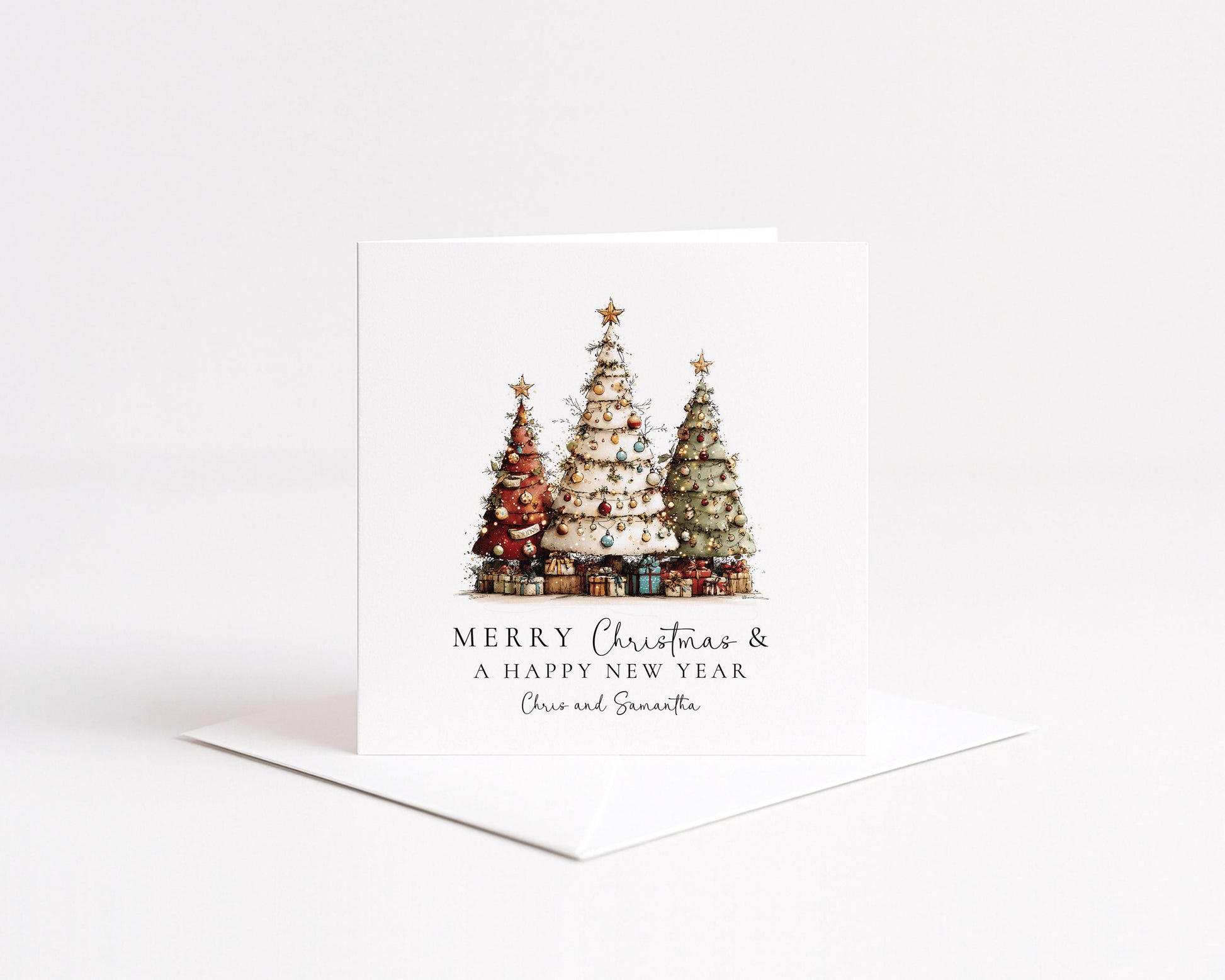 Christmas Couple Card, Personalised Christmas Card for Couple, Custom Name Tree Card, Festive Holiday Card for Partners