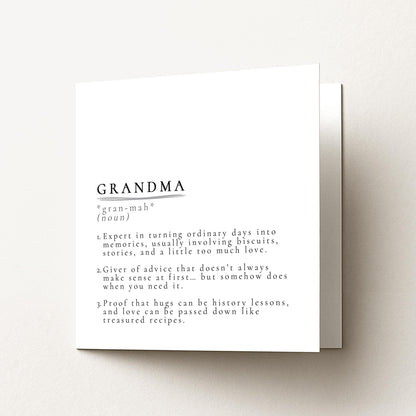 Grandma Definition Card, Dictionary Meaning Grandma Birthday Card, Sentimental Minimalist Card From Granddaughter or Grandson